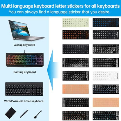 English Keyboard Stickers,Full Size Replacement English Keyboard Sticker with White Font on Black Background Universal for Laptop Desktop Computer,Matte English Keyboard Alphabet Sticker - color: Full Size Big Font White Letter