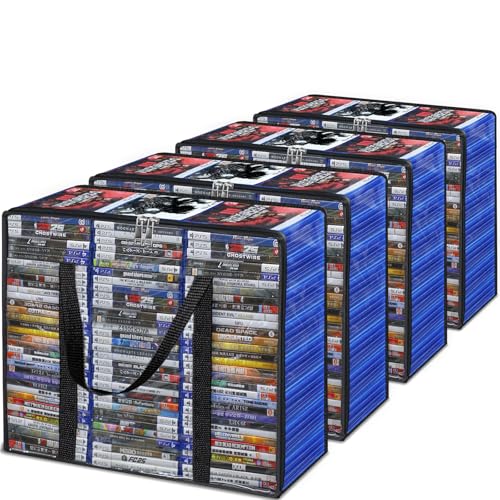 CD DVD Storage Bags, 4-Pack Clear Blu-ray Storage Bags with Zipper & Handles | Each Bag Holds 99 Blu-Ray, 64 DVD, 156 CD Cases | Media & Video Game Storage Organizer for VHS, Discs - size: 4 Pack
