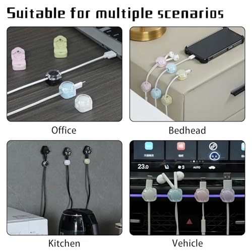 Magnetic Cable Organizer Set, 6 Pcs Easy Adhesion Desk & Wall Mount Holders for Mobile Phones and USB Cables, Perfect for Office, Kitchen, Car, and Bedside Use (Colour Mixture)