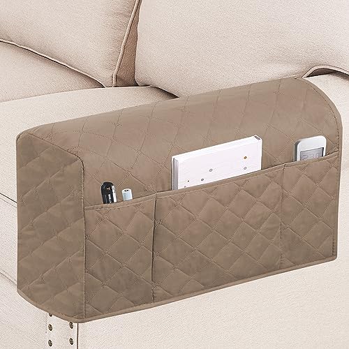 Turquoize 2 Pack Waterproof Armrest Covers for Chairs and Sofas Couch Arm Covers for Sofa Armrest Covers with Side Pocket Anti-Slip Furniture Protector Washable Armrest Slipcovers Set of 2, Khaki - color: Single Diamond- Khaki