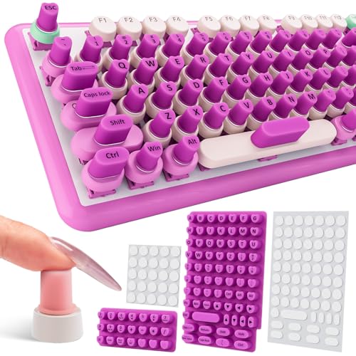 Udefineit 91PCS Raised Keyboard Stickers for Long Nails, Soft Silicone Long Nails Keyboard Cover, Self-Adhesive Nails Art Typing Keycaps, Keyboards Bubbles for Office Desktops PC Laptops - Purple - color: 91PCS - Purple