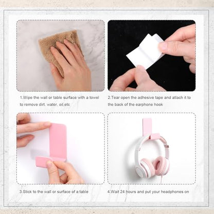 Weewooday 4 Pieces Headphone Hanger Headset Stand Holder Adhesive Wall Mount Headphone Hook for Desk Acrylic Gaming Earphones Hanger with Glues for Earphone Controller(Pink) - color: Pink