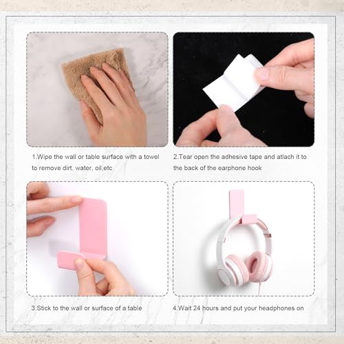 Weewooday 4 Pieces Headphone Hanger Headset Stand Holder Adhesive Wall Mount Headphone Hook for Desk Acrylic Gaming Earphones Hanger with Glues for Earphone Controller(Pink) - color: Pink