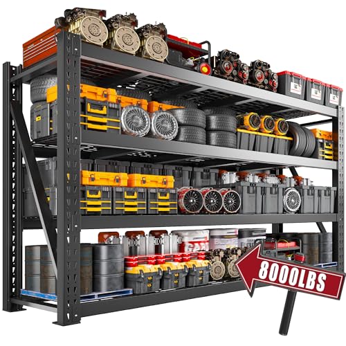 Bepatio 8000LBS Heavy Duty Garage Shelving,77" W Industrial Storage Shelves,4 Tier Adjustable Metal Shelving Unit,Rust Proof Large Tall Steel Rack for Shop,Basement,Warehouse,Commercial 24" D x 72" H - size: 77"W x 24"D x 72"H, 4-Tier
