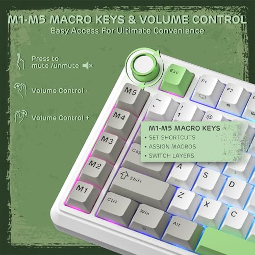 RK ROYAL KLUDGE L75 Gasket Mount Mechanical Keyboard w/Knob/Macro Keys & Touchable Nameplate, Tri-Mode 75% TKL Wireless Keyboard BT/2.4G/USB-C, Hot Swappable, Pro Software, Massive 8000mAh Battery - color: Lemon Green, size: Tactile Beige Switch
