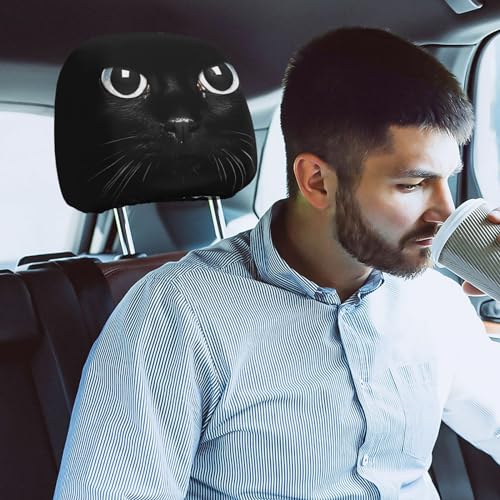 Dujiea 2 Pack Black Cat Car Headrest Covers, Universal Soft Car Seat Head Rest Protector, Vehicle Accessories Fabric Headrest Cover for Cars Vans Trucks - color: Black Cat