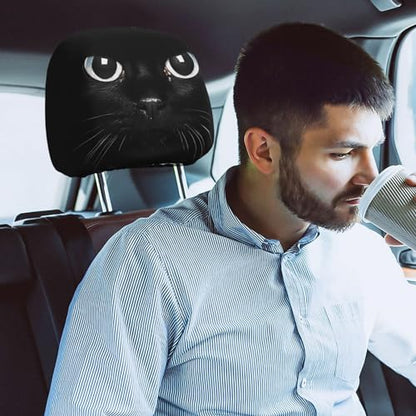 Dujiea 2 Pack Black Cat Car Headrest Covers, Universal Soft Car Seat Head Rest Protector, Vehicle Accessories Fabric Headrest Cover for Cars Vans Trucks - color: Black Cat