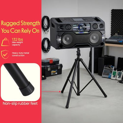 Pyle Universal Speaker Stand Mount Holder Heavy Duty Tripod w/ Adjustable Height from 40” to 71” and 35mm Compatible Insert Easy Mobility Safety Pin and Knob Tension Locking for Stability, Black - size: 1-Pack