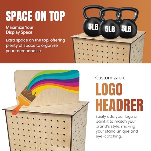 TORCHED DISPLAYS Rotating Display Stand | 22.5 x 16.76-inch | Rotating Organizer Wood Pegboard | Pegboard Display Stand for Craft Shows, Vendor Events, Jewelry, Accessories | Natural - style: Natural
