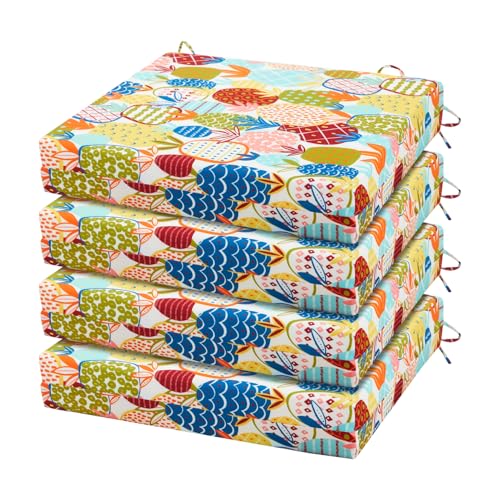Outdoor Chair Cushions Set of 4, 18.5 x 16 Inch Patio Chair Cushions for Outdoor Furniture, Water Resistant, Non-Slip Ties(Pineapple) - color: 1 - Pineapple, size: 18.5x16x3|4 Pack