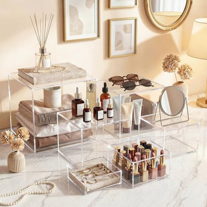 Acrylic Nesting Risers Display Stands Cube Boxes with Hollow Bottoms 6Pcs Clear Acrylic Boxes for Display (Clear) - color: Clear
