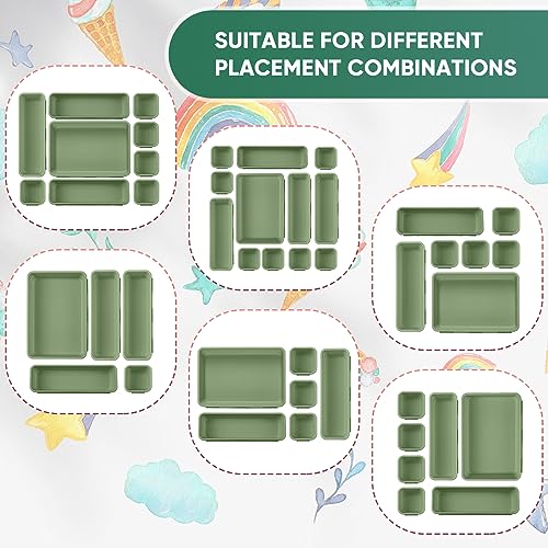 32 Pcs Desk Drawer Organizer Office Organization Tray Versatile Vanity Organizer with Nonslip Pads Makeup for Divider Drawer Storage Box Container for Kitchen Bedroom (Dark Green)