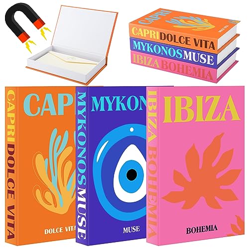 Cholemy 3 Pcs Fake Books Decorative Preppy Book Storage Box Faux Magnetic with Hidden Storage Faux Aesthetic Decor for Dorm Room Bookshelf Coffee Table Jewelry Keys Small Items