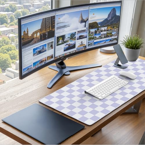 iCasso Desk Pad Mat, Desk Matt for Desktop, Cute XXL Large Mouse Pad, Anti-Slip Big Mousepad with Stitched Edges, Keyboard Pad Mouse Mat for Computer (Purple Checkered) - color: Purple Checkered