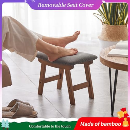 Kitsanery Foot Stool,Ottoman,Bamboo Small Sofa Foot Rest Under Desk,Extra Seating for Living Room, Bedroom and Kitchen (Brown Stool Legs - Gray Surface) - color: Brown Stool Legs - Gray Surface