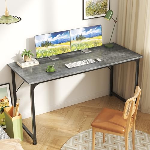 Huuger Computer Desk, 55 Inch Home Office Desk, Gaming Writing Work from Home Study Desk, Large Legroom, Sturdy Metal Frame, Modern Simple, Grey - color: Grey, size: 54inch
