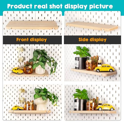 2 Pack Pegboard Shelves, Solid Wood Wall Shelf with Hooks, Compatible with IKEA Skadis Pegboard, Organizer Accessories for Home & Office