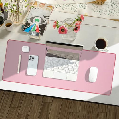 Reniteco Waterproof Large Gaming Mouse Pad with Durable Stitched Edges, Non-Slip Rubber Base, Grainy Jacquard Mouse Mat Desk Pad for Home Office Gaming, 31.5''x11.8''x0.12'', Pink - color: Pink, size: 31.5''x 11.8''x0.12"