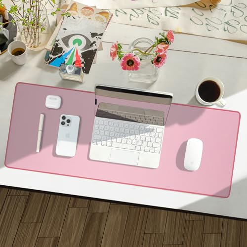 Reniteco Waterproof Large Gaming Mouse Pad with Durable Stitched Edges, Non-Slip Rubber Base, Grainy Jacquard Mouse Mat Desk Pad for Home Office Gaming, 31.5''x11.8''x0.12'', Pink - color: Pink, size: 31.5''x 11.8''x0.12"