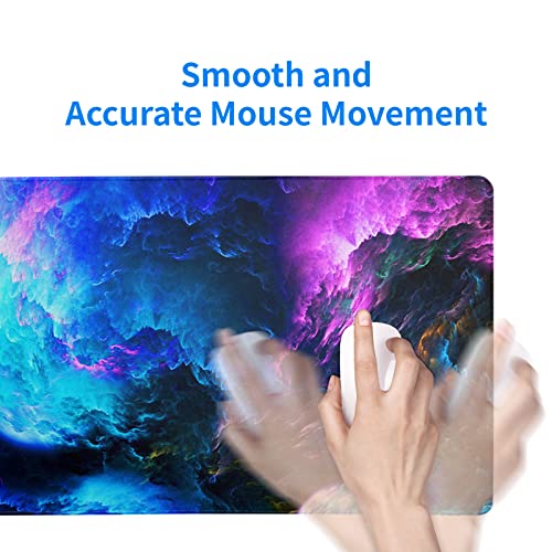 Dazzling Galaxy Gaming Mouse Pad 31.5x11.8 Inch Blue Purple Galaxy Nebula Universe Space Large Mousepad Non-Slip Rubber Base Stitched Edges Keyboard Mouse Mat Desk Pad for Office Home and Game - color: Galaxy