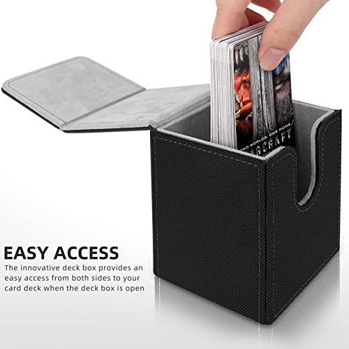 Mlikero 2 Pack Card Deck Box, Commander Deck Box Holds 200+ Single Sleeved Cards with 2 Dividers, Leather Magnetic Card Box Fit for MTG, TCG - color: B2-Black 02, size: B-Vertical