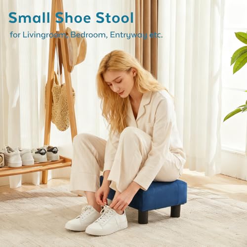 Small Foot Stool Ottoman, Velvet Footstool Ottoman Foot Rest for Couch, Rectangle Footstools and Ottomans Small for Living Room, Entryway and Bedroom (Blue) - color: Blue (Velvet)