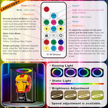 LANSCOERY Acrylic Display Case 8.7x7.1x13 in, 10mm Base, RGB Ring Light, 3mm Clear Panels, Front Door for Action Figures and Models - size: 8.7x7.1x13inch; 22x18x33cm
