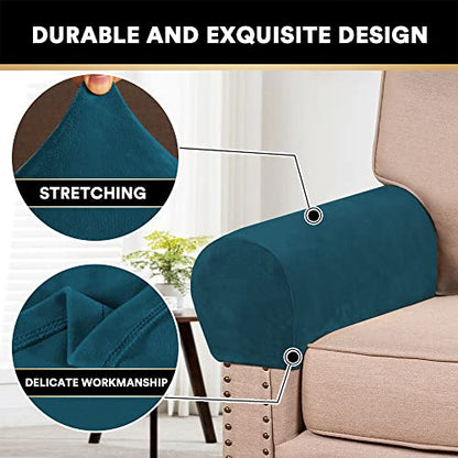 PrinceDeco 4 Pack Thick Velvet Stretch Armrest Covers for Chairs and Sofas Armchair Covers for Arms Couch Arm Covers Armrest Covers for Sofa Non Slip, Deep Teal - color: Deep Teal