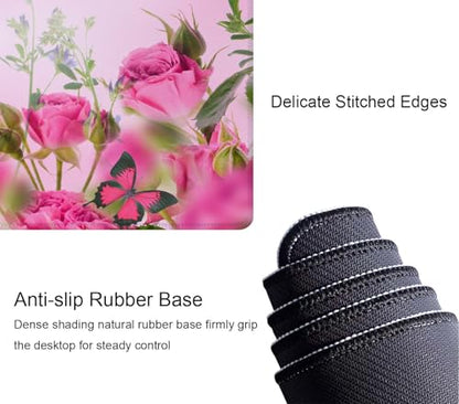 Mouse Pad Gaming, Large Mouse Pads for Desk, Keyboard Mouse Mat Desk Pad, Non-Slip Rubber Base with Stitched Edges Mousepad, 31.5x11.8in Roses Butterfly - color: Roses Butterfly