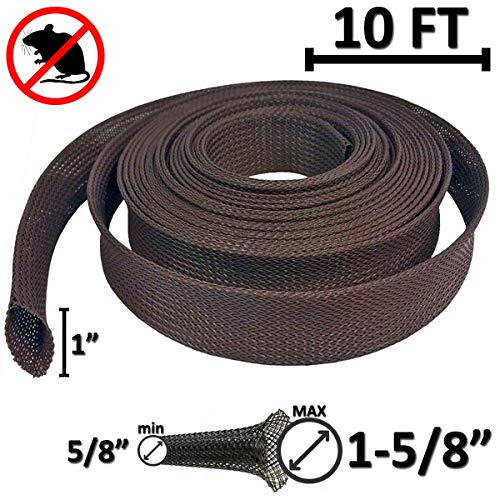 Electriduct 1" Chewing Resistant Braided Sleeving Repulsive Hose Wire Mesh Cable Protection Flexible Expandable Wrap - 10 Feet - color: Expandable (Dark Brown), size: 1 Inch - 10 Feet