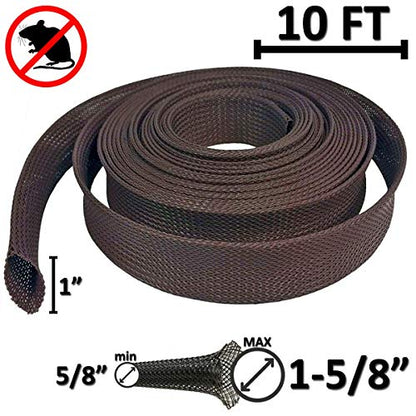 Electriduct 1" Chewing Resistant Braided Sleeving Repulsive Hose Wire Mesh Cable Protection Flexible Expandable Wrap - 10 Feet - color: Expandable (Dark Brown), size: 1 Inch - 10 Feet