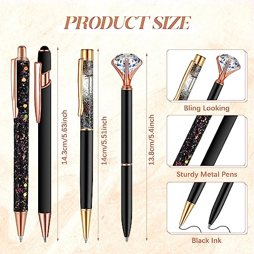 Sabary 8 Pcs Black Pens with Pen Holder for Desk Glitter Crystal Diamond Cute Ballpoint Fancy Pencil Holder Bling Desk Organizer for Women Girls School Office Supplies Wedding Graduation Gifts - color: Black