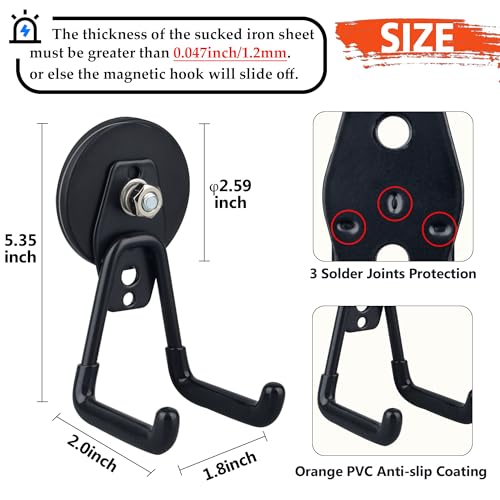 ULIBERMAGNET Large Magnetic Hooks,Strong Heavy Duty Magnet Hooks for Power Drill,Broom,Garden Tools,Pegboard,Garage,Workshop,Hardware, 2 Pack Magnet Storage Holder for Indoor Outdoor Hanging(Black) - style: 2.59" Medium L Black 2PC
