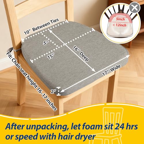 AAAAAcessories D-Shaped Chair Cushions, 2" Thick Dining Chair Pads with Ties and Removable, Machine-Washable Cover, 17" x 16", Set of 8, Khaki Gray - color: Khaki Gray, size: 8 Count(Pack of 1)