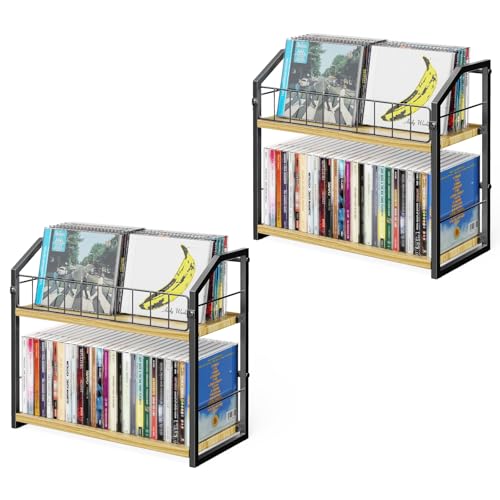 2-Tier CD Holder, CD Storage Shelf for Display, CD Organizer with Dispay Top Shelf, Premium CD Rack for Home & Office, Holds Up to 60 Standard, Ideal for Music Enthusiasts (Yellow 2PCS) - color: Yellow, style: 2 Pack