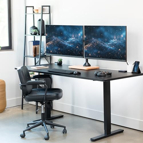 VIVO Freestanding Dual Monitor Stand with Solid Wood Base and Adjustable Arms, Mounts 2 Screens up to 32 inch and 22 lbs Each, Black, STAND-V002FD-B - color: Black/Wood, size: 13" to 32" Screens