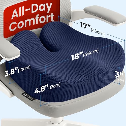 5 STARS UNITED Seat Cushion - Memory Foam Chair Cushion for Tailbone Pain Relief - Ergonomic Support for Coccyx, Sciatica & Butt - Office, Desk & Gaming Chair, Car Seat, Wheelchair, Blue Mesh - color: Blue Mesh, size: XX-Large