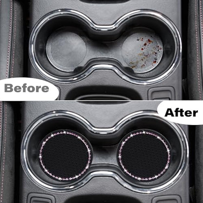 BFXM 2 PCS Bling Cup Holder Coasters for Car, Car Accessories for Women 2.75 inch Diamond Universal Non-Slip Silicone Cup Holder Coasters, Sparkly Bling (Pink Diamond) - color: Black+bling Pink
