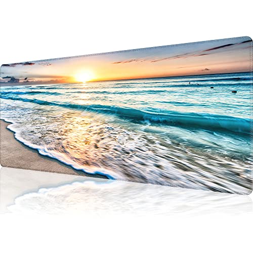 Large Mouse Pad Gaming Mousepad XL Sunrise Beach Wave Desk Mat Mouse Pad Long 31.5x11.8 in Extended Big Mousepad Waterproof Desk Pad with Non-Slip Base and Stitched Edges Computer Keyboard Mat - color: Sunrise Beach Wave