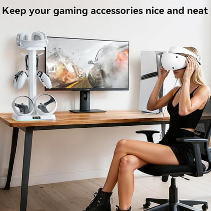 Kosker PSVR2 Magnetic Charging Dock & Headset Stand, for Meta Quest 2/3/3S | Fast 2.5H Charging, 9 RGB Lighting Modes, Overcharge Protection, Storage Holder for VR2 Headset & Sense Controllers - color: updated white