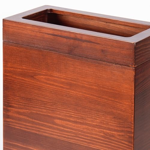 2.3 Gallons Rectangular Wooden Trash Can | Trash Can with Bin Liners | Decorative Waste Basket | Recycling Bin for Bathroom | Natural Wood Finish Basket for Kitchen | Paper Basket for Office - color: Mahogony