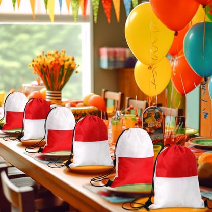 Yiyiring 16 Pcs Cartoon Drawstring Backpack Pkmn Beach Drawstring Bags Animation Birthday Decoration for Kids Cartoon Animation Themed Party Birthday Favor Supplies (Red White) - style: Red White