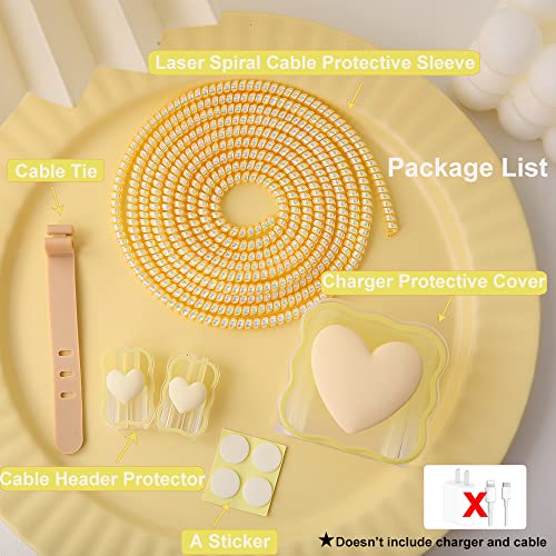 Compatible with iPhone 18W/20W USB-C Charger Cover Lovely 3D Love Heart Waves Clear Soft Charger Protector Cute Cable Saver for iPhone 11 12 13 14 Pro Max Fast Power Adapter, Beige 1 (5in1) - color: Beige 1 (5 in 1)