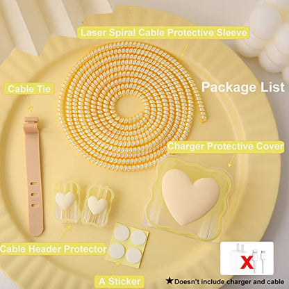Compatible with iPhone 18W/20W USB-C Charger Cover Lovely 3D Love Heart Waves Clear Soft Charger Protector Cute Cable Saver for iPhone 11 12 13 14 Pro Max Fast Power Adapter, Beige 1 (5in1) - color: Beige 1 (5 in 1)