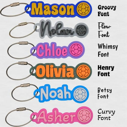 SuperFineDeesigns Bag and Water Bottle Name Tag with Cable – Custom Durable 3D Printed Name Tag Backpack & Sports Bottles - style: Soccer