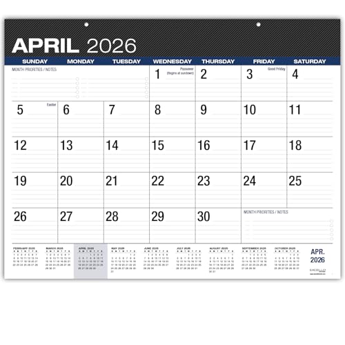 Desk PAD: 22" x 17" Large Print Desk Pad Calendar, APR 2026 - DEC 2027, 21 Months, (Black) - color: Black