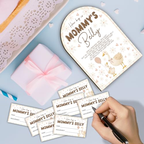 54 Piece Goose Wooden Signs with 50 Guest Game Cards - Measure Your Belly Baby Shower Game Birthday Supplies Party Decorations, Baby Shower Table Signs Centerpieces