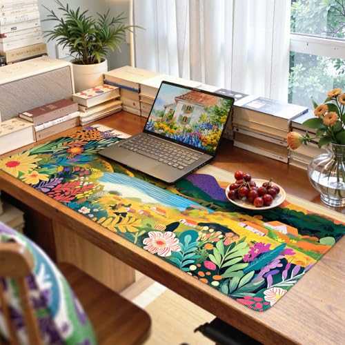 iCasso Large Gaming Mouse Pad (35"x16") - Waterproof Desk Mat with Non-Slip Rubber Base & Stitched Edges - Extended Keyboard Mousepad for Computer, PC, Office, Home Workspace (Oil Painting) - color: Oil Painting