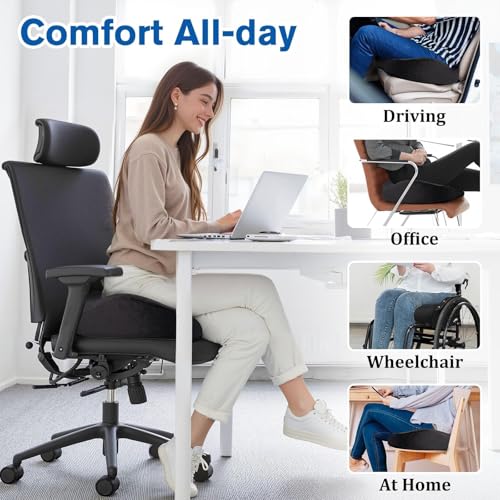 CushyOasis Seat Cushion, Gel Chair Cushions, Office Chair Cushions, Anti-Slip Bottom & Removable Cover Tailbone Pain Relief Cushion, Memory Foam Seat Cushion, 5.28 in Thick (Black) - color: Black, size: X-Large