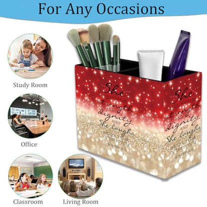 Pen Holder and Anti-Slip Mouse Pad Combination, Makeup Brush Storage Box, Tableware Storage Box, Suitable for Office and Home - Red Glitter Quote Proverbs 31-25 - color: Red Glitter Quote Proverbs 31-25
